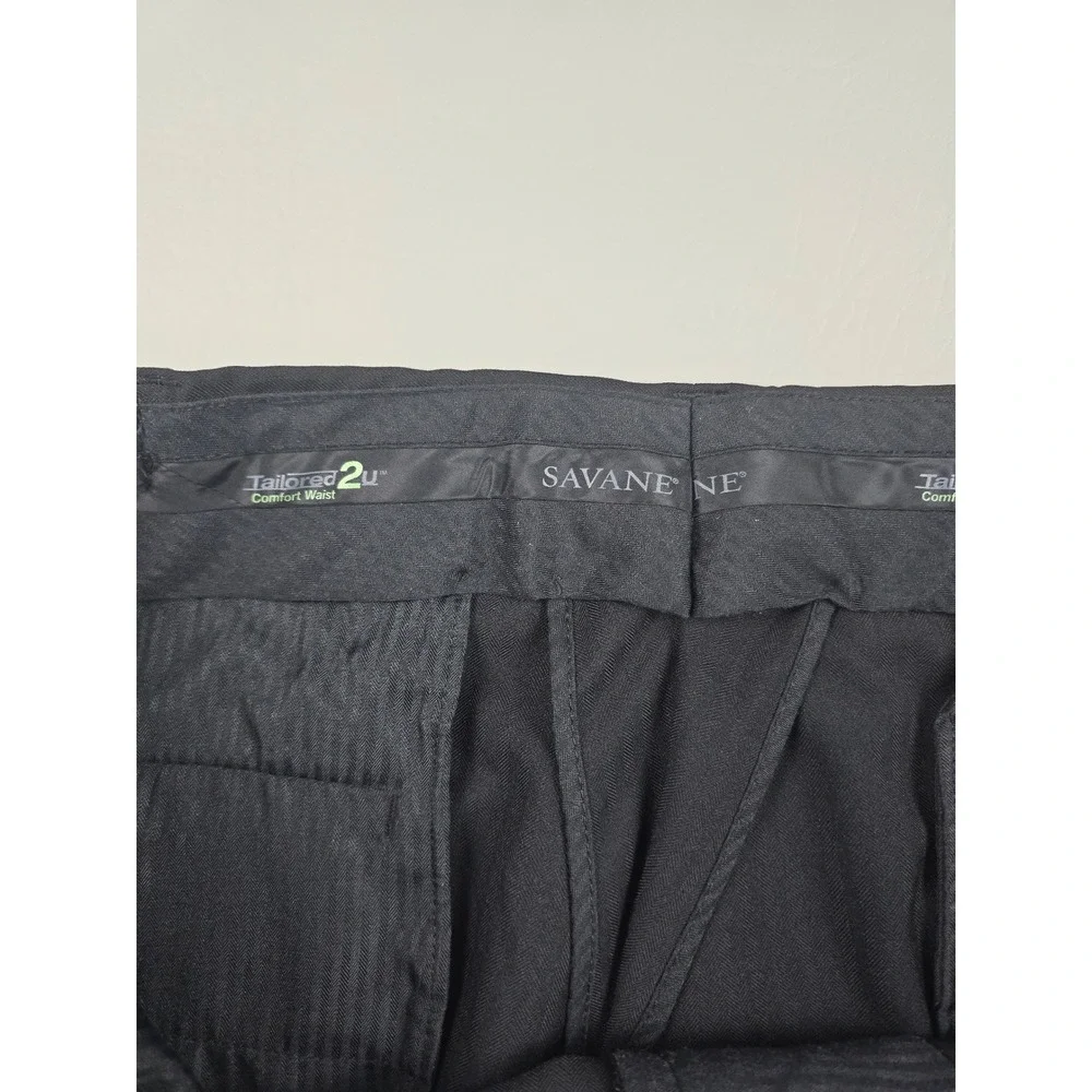 Savane Tailored 2u Comfort Waist Dress Pants Charcoal Black 40x30 Flat Front